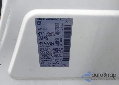 2014 Infiniti Qx60 z USA, uszkodzony, nr VIN 5N1AL0MM6EC537353